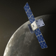 An illustration of the CAPSTONE spacecraft during its elliptical orbit around the Moon.